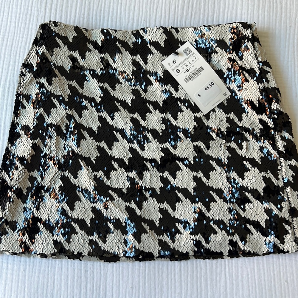 NWT Zara Sequin Houndstooth Skirt
